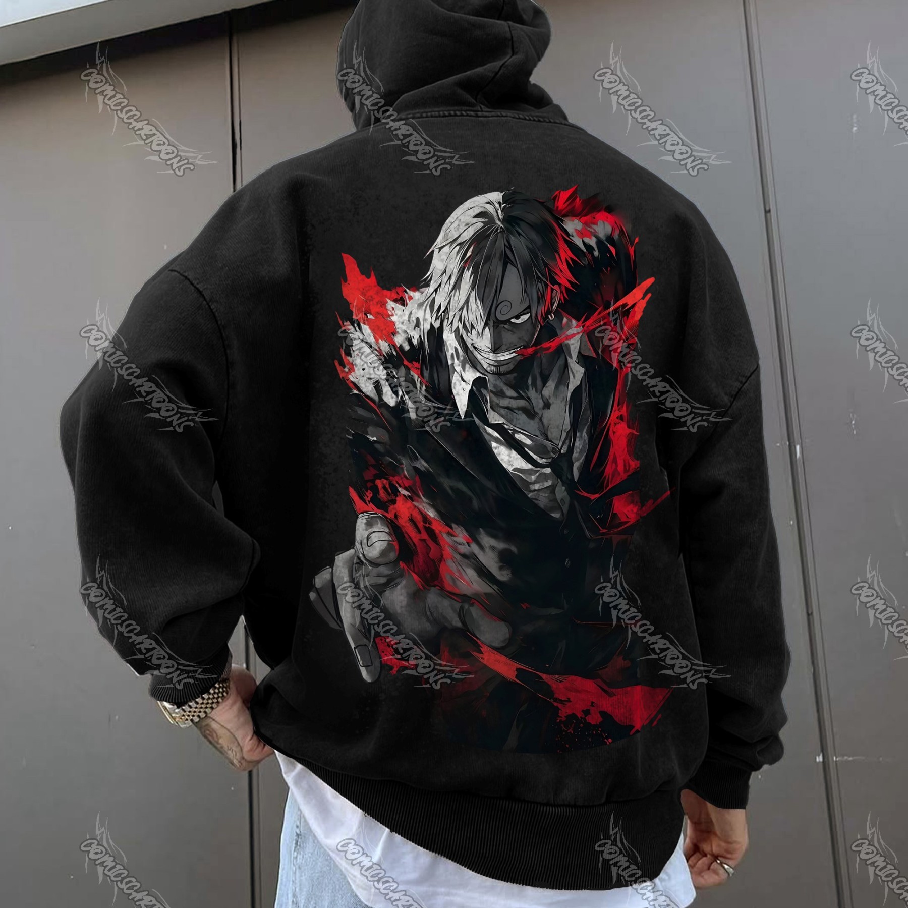 Unisex Anime Graphic Streetwear Vintage Washed Hoodie