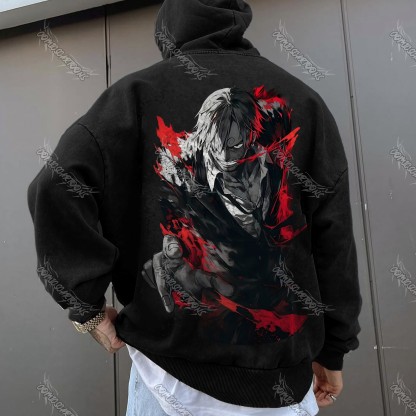 Unisex Anime Graphic Streetwear Vintage Washed Hoodie