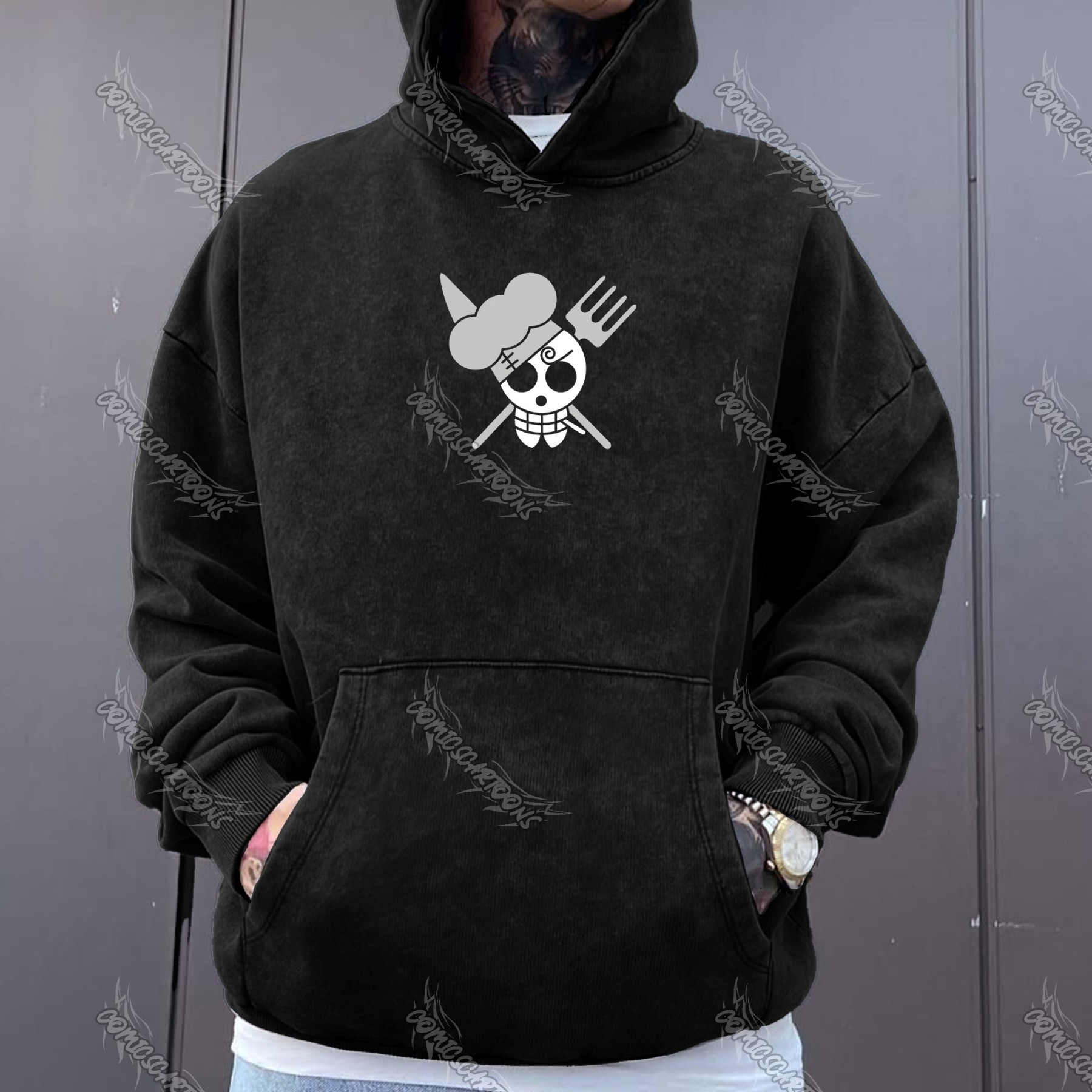 Unisex Anime Graphic Streetwear Vintage Washed Hoodie