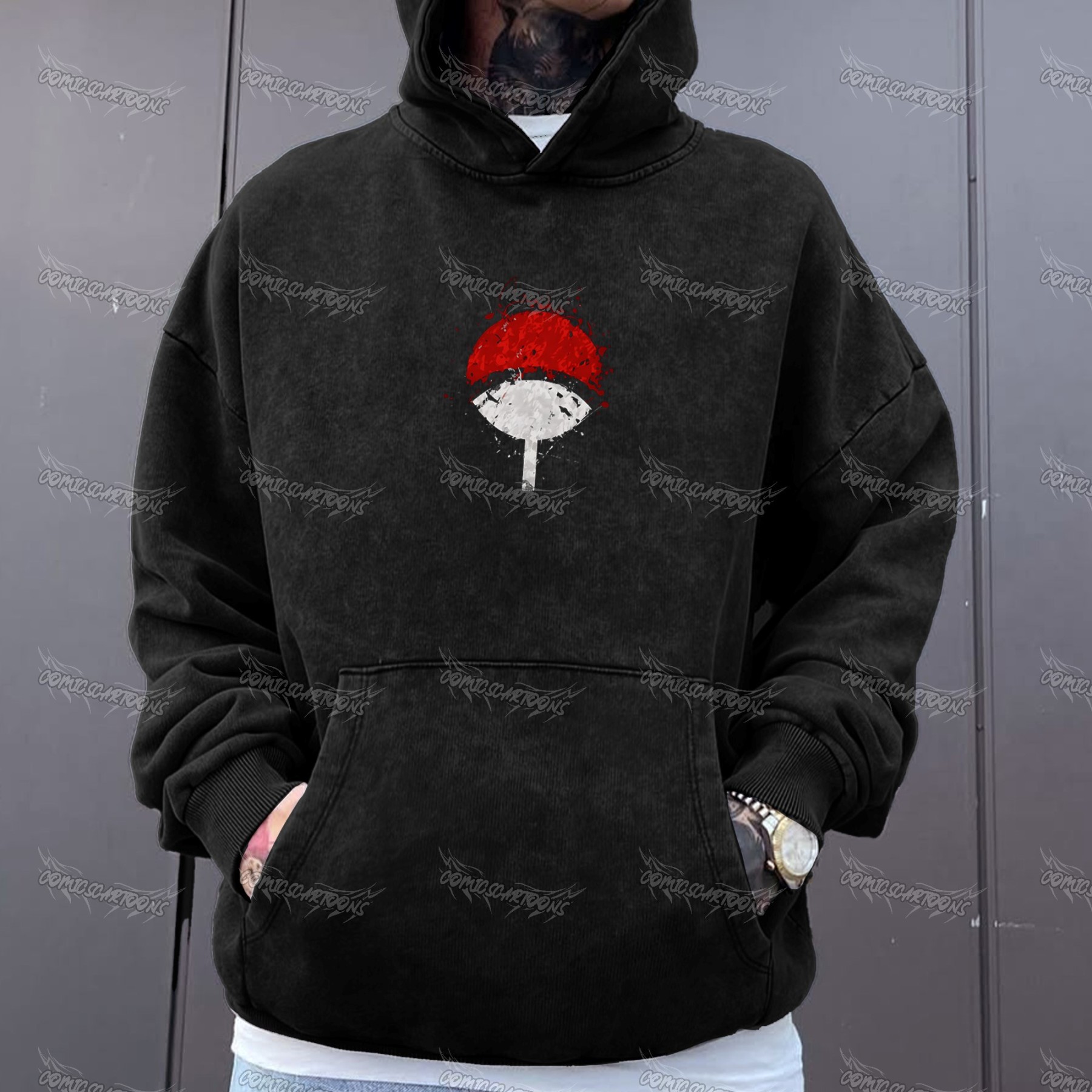 Unisex Anime Graphic Water wash Streetwear Vintage Hoodie