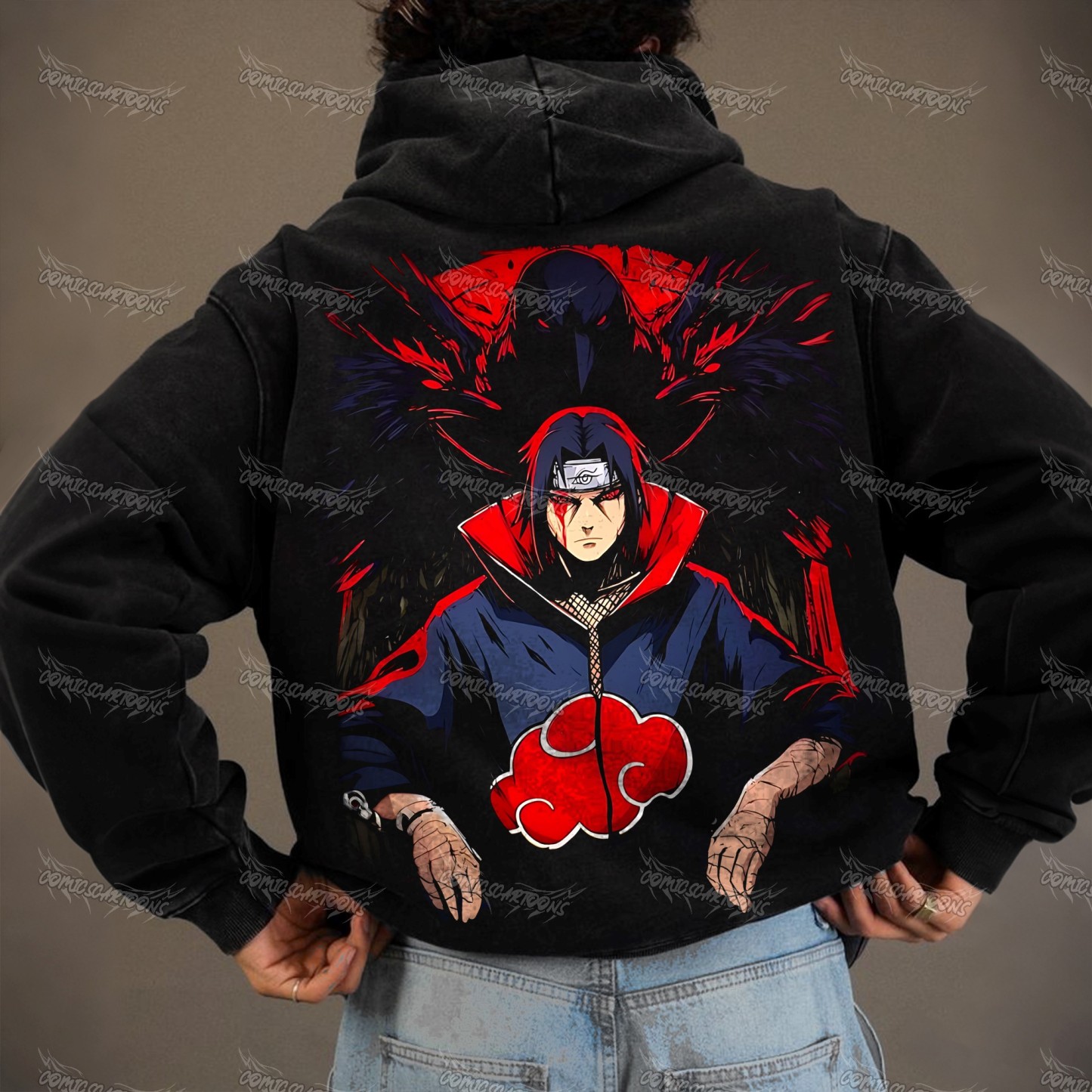 Unisex Anime Graphic Water wash Streetwear Vintage Hoodi