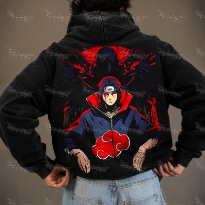 Unisex Anime Graphic Water wash Streetwear Vintage Hoodie