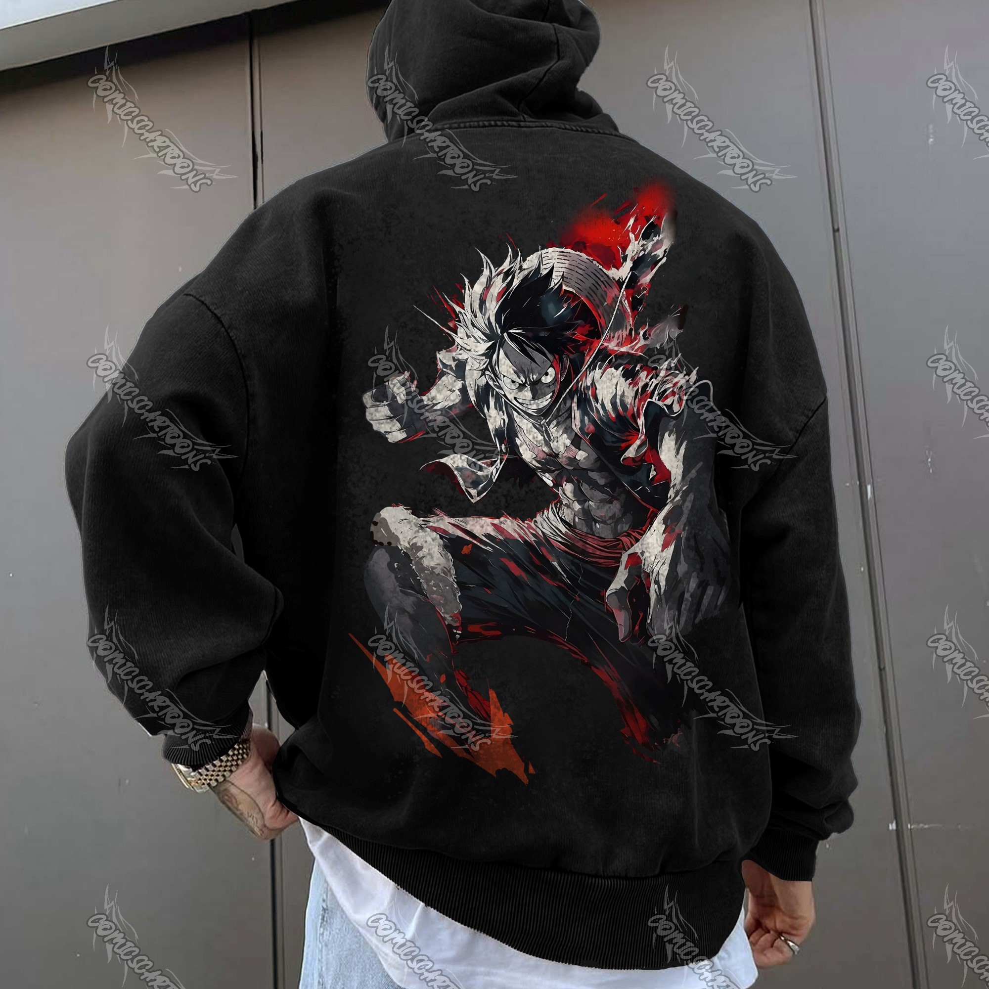 Unisex Anime Graphic Streetwear Vintage Washed Hoodie