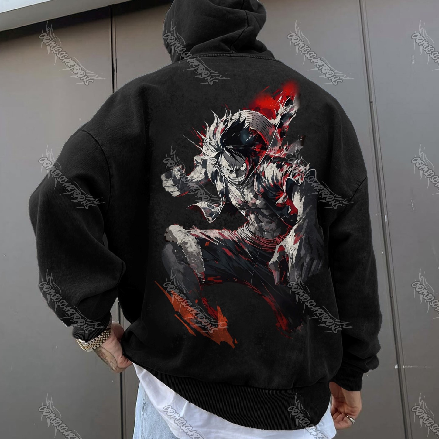 Unisex Anime Graphic Streetwear Vintage Washed Hoodie