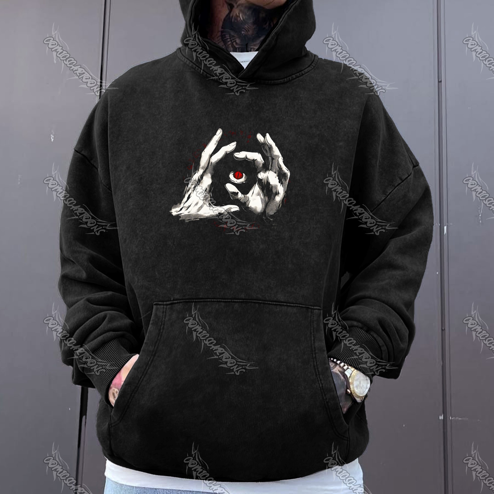 Unisex Anime Graphic Streetwear Vintage Washed Hoodie