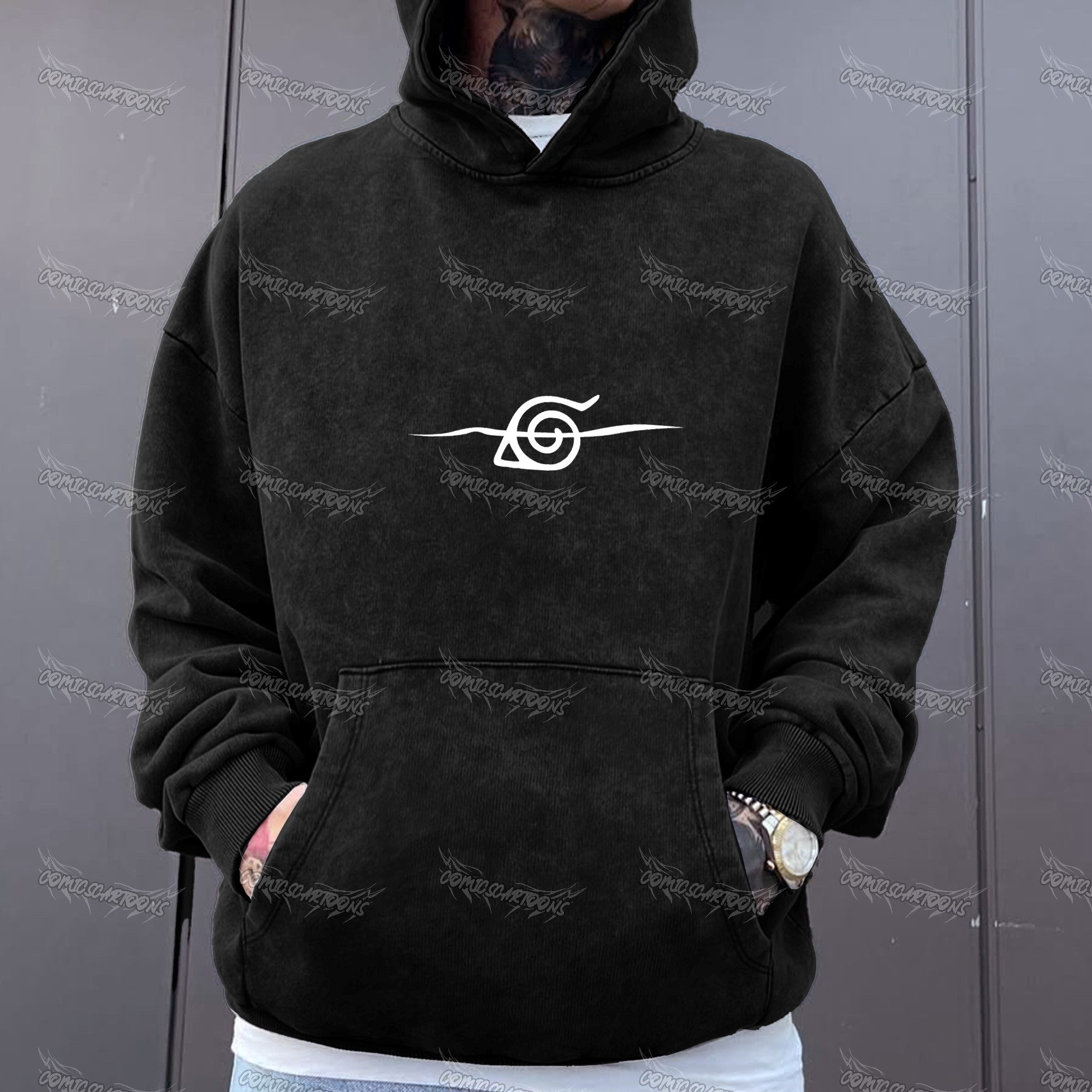 Unisex Anime Graphic Water wash Streetwear Vintage Hoodie
