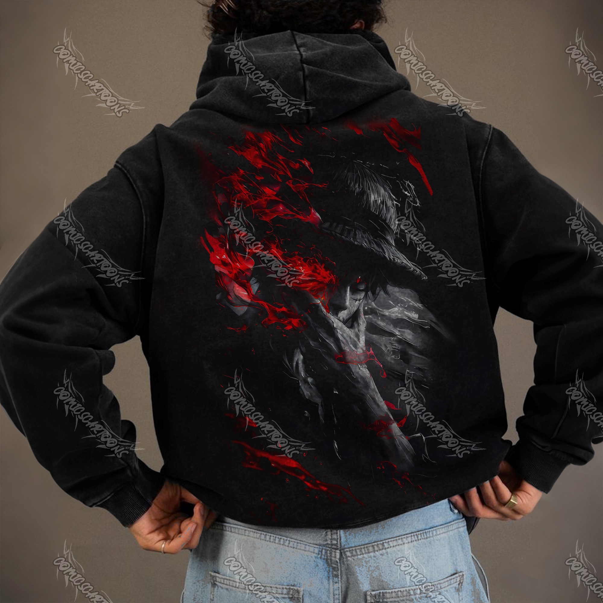 Unisex Anime Graphic Streetwear Vintage Washed Hoodie