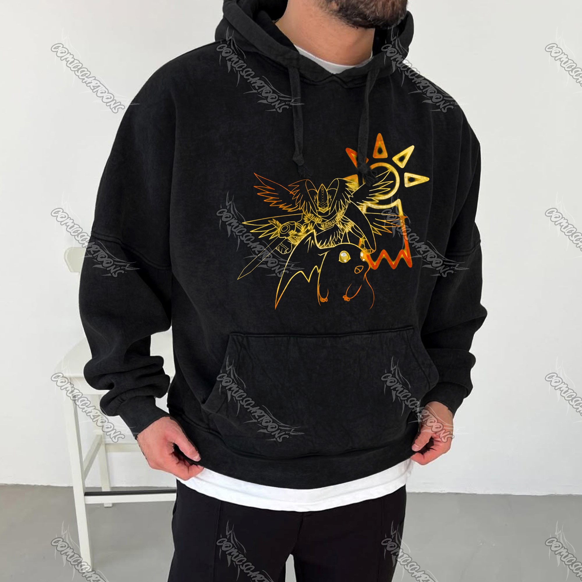 Vintage 3D Direct Inkjet Printed Washed Unisex Plush Hoodie