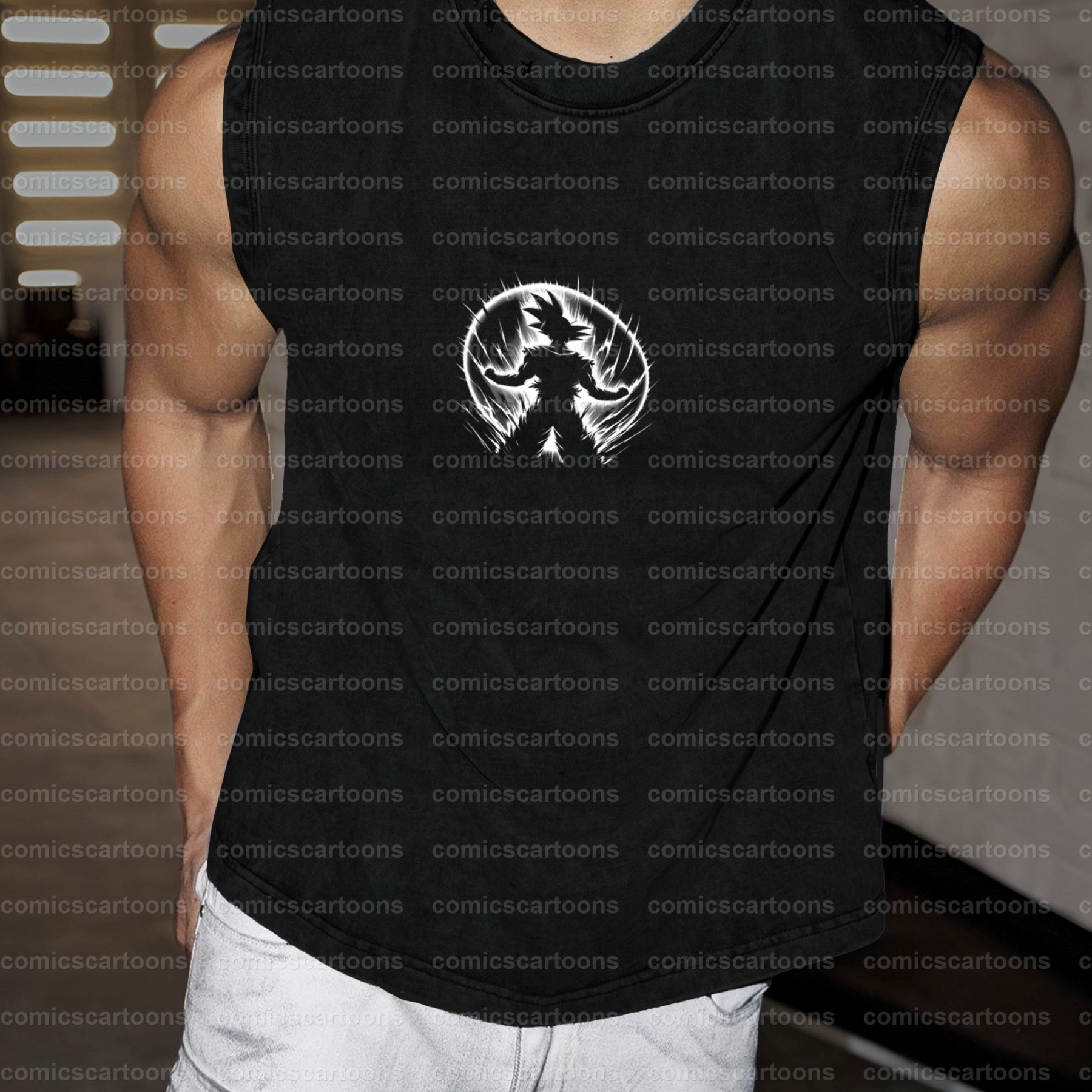 Oversized Anime Print Gym Tank Top