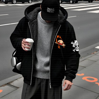 Unisex Graphic Streetwear Vintage Zipper Cardigan Plush Hoodie