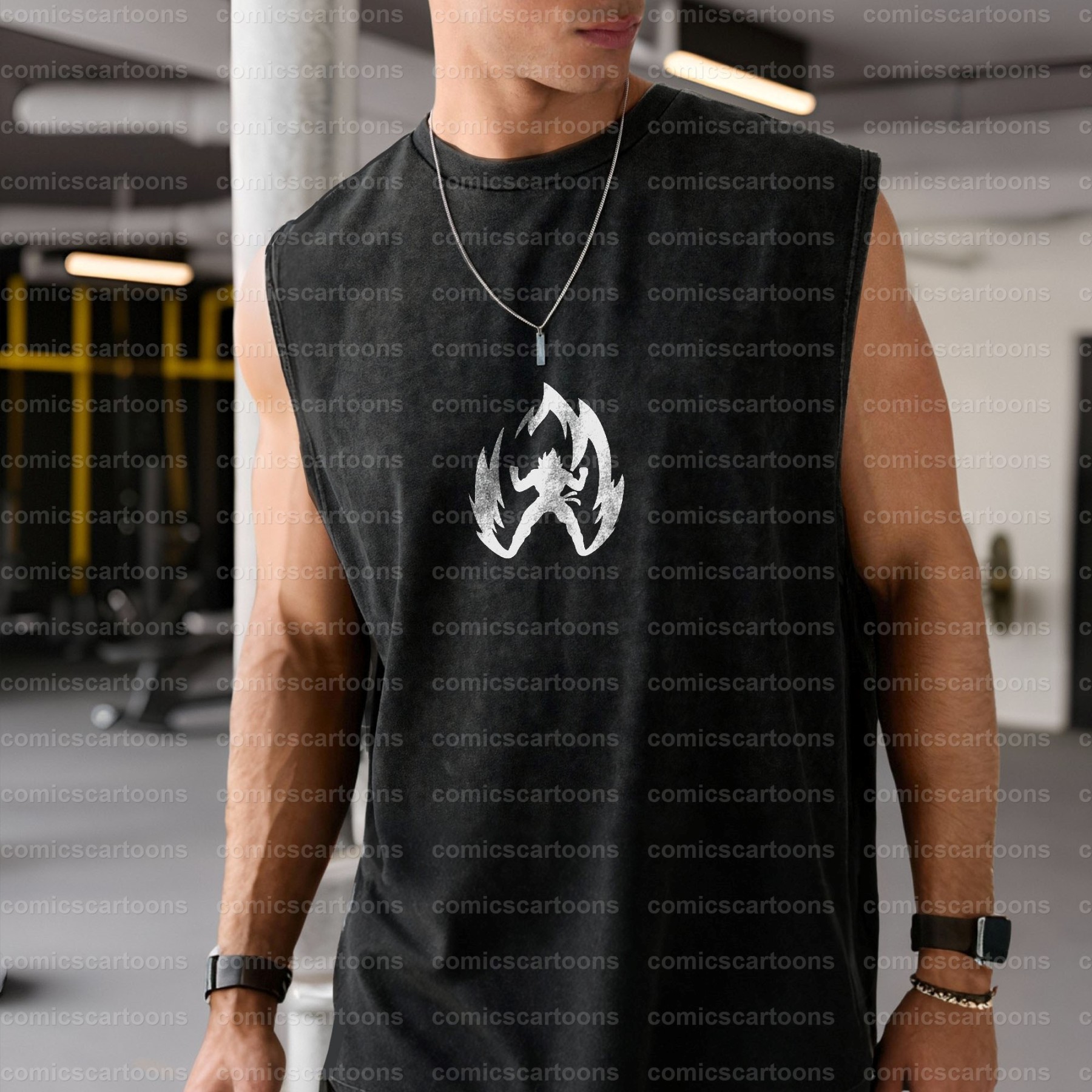 Oversized Anime Print Gym Tank Top