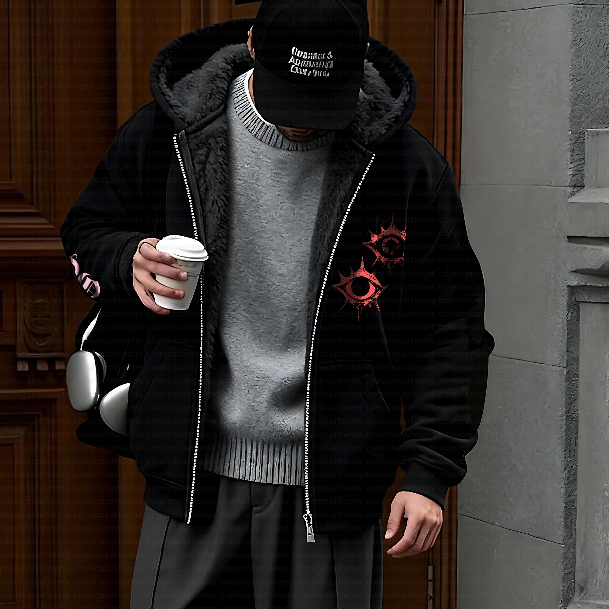 Unisex Graphic Streetwear Vintage Zipper Cardigan Plush Hoodie