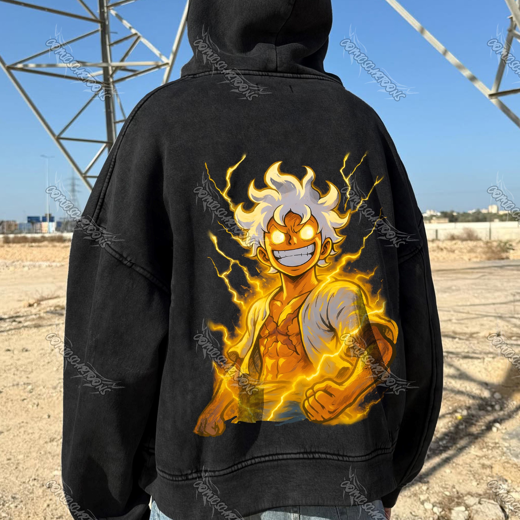 Unisex Anime Graphic Streetwear Vintage Washed Hoodie