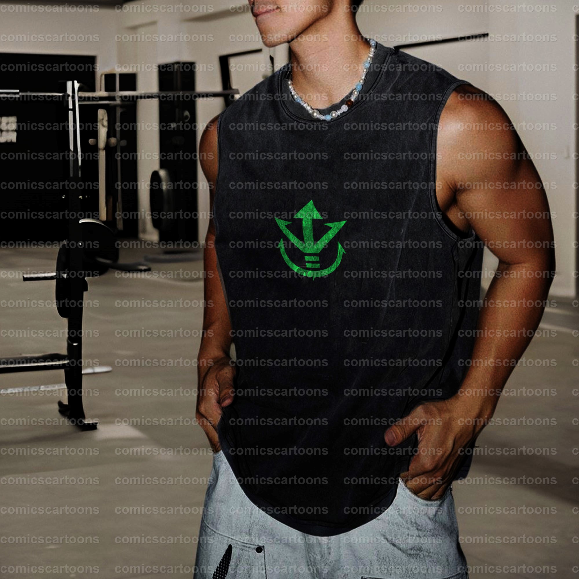 Oversized Anime Print Gym Tank Top