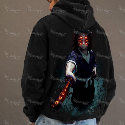 Unisex Anime Graphic Water wash Streetwear Vintage Hoodie