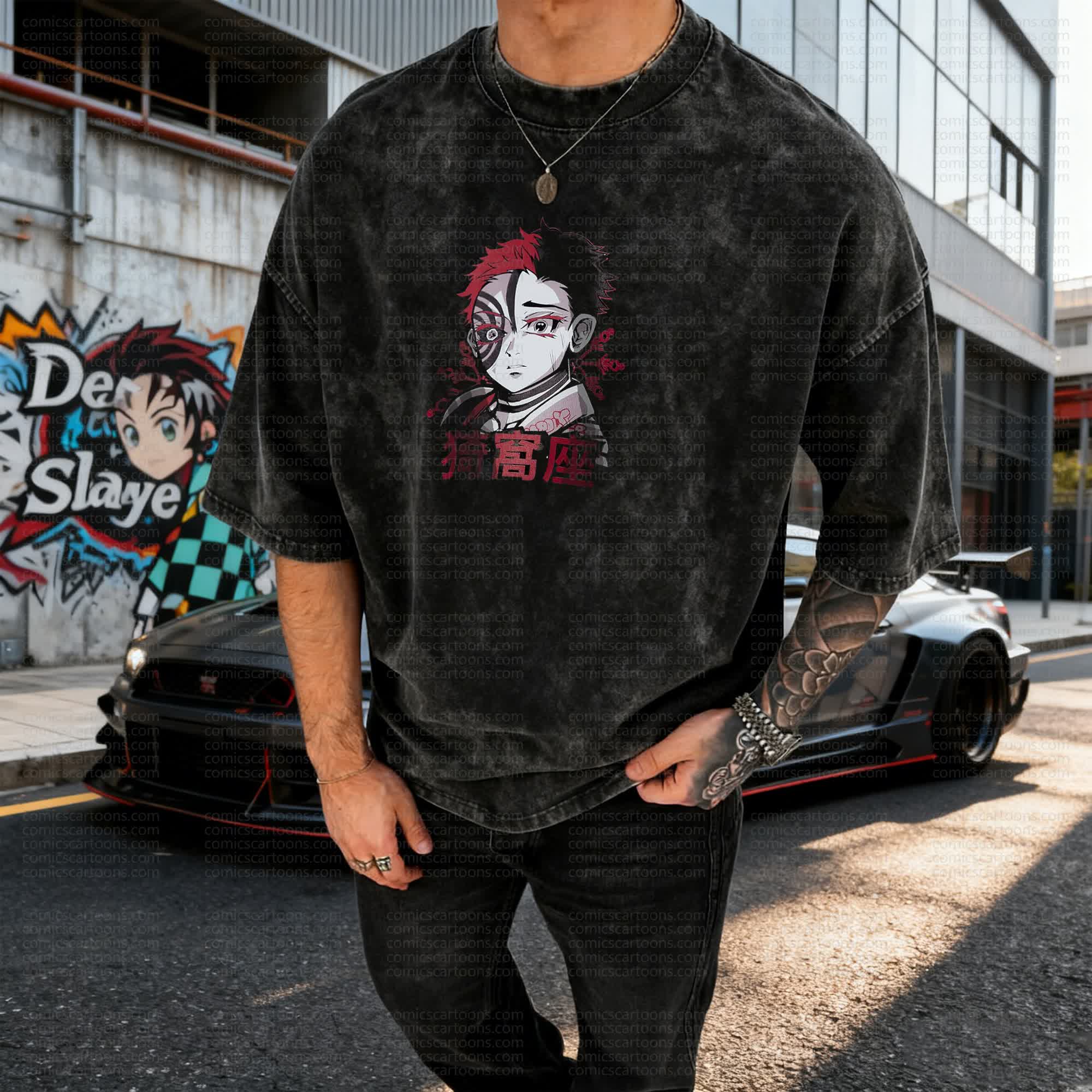 Unisex Anime Inspired Vintage Washed T-Shirt