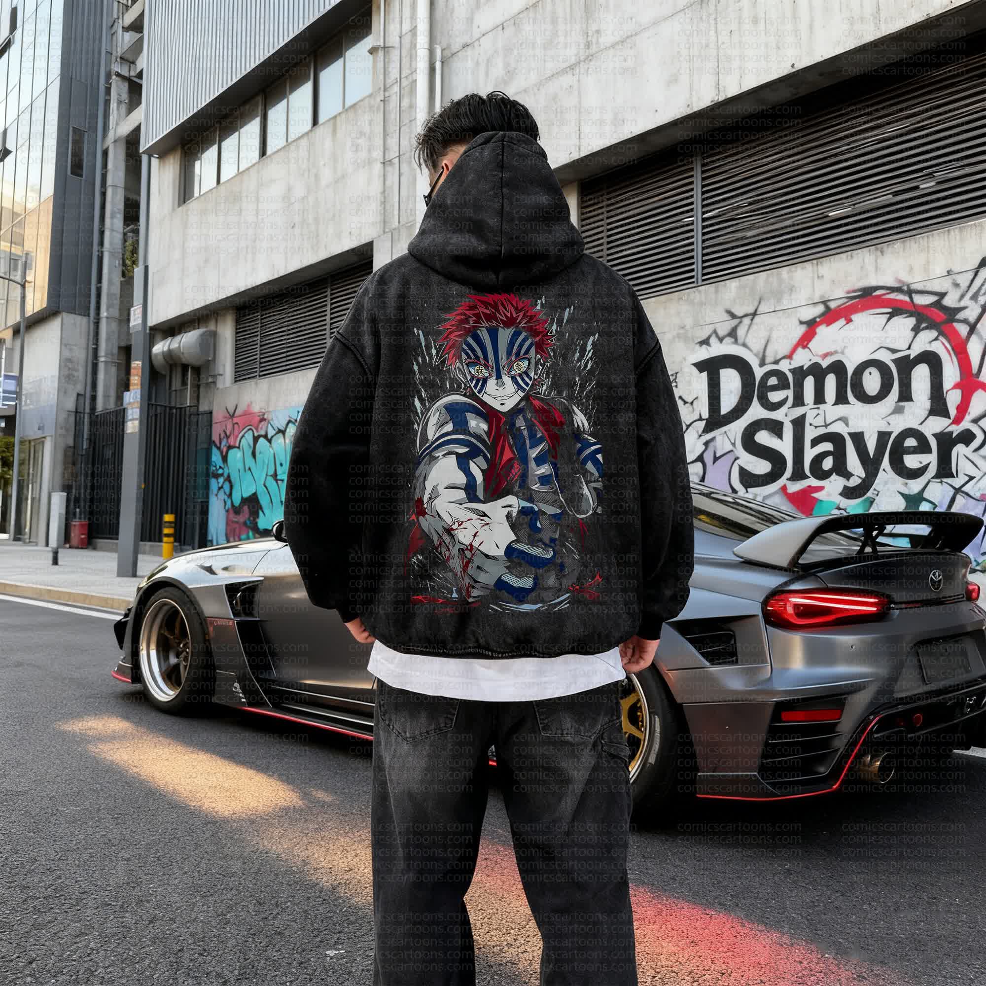 Unisex Anime Graphic Water wash Streetwear Vintage Hoodie