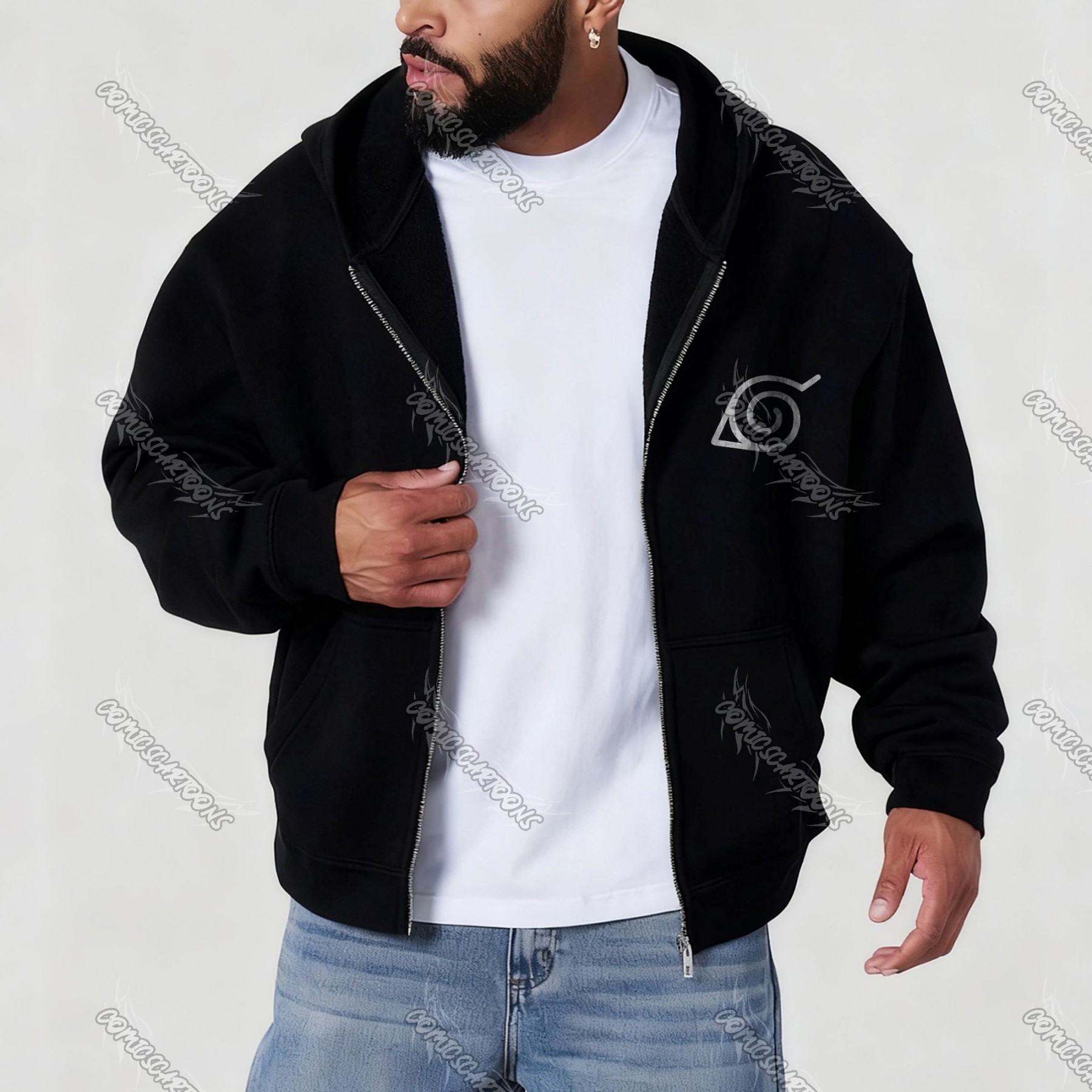 (Naruto)Unisex Graphic Streetwear Vintage Zipper Cardigan Plush Hoodie