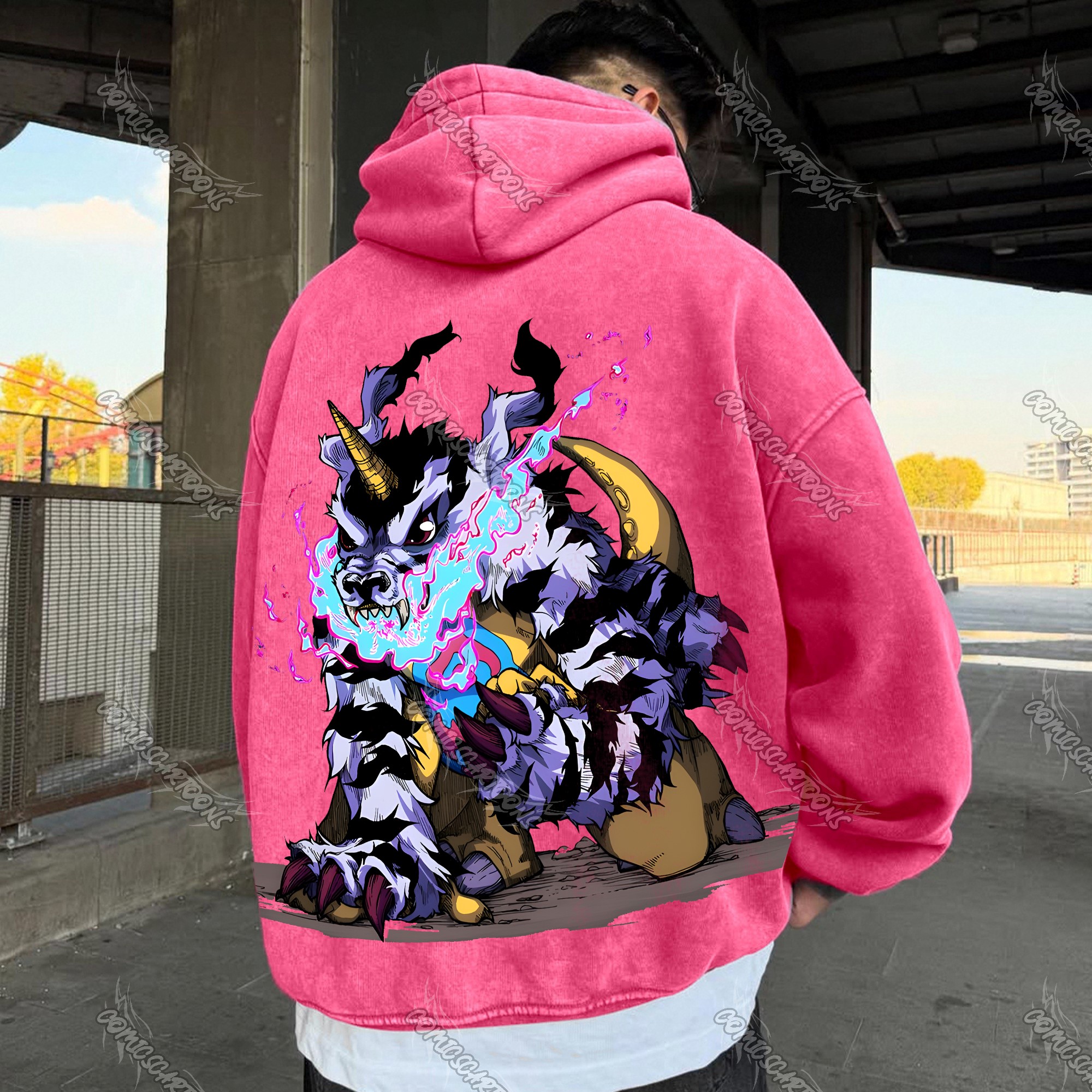 Vintage 3D Direct Inkjet Printed Washed Unisex Plush Hoodie