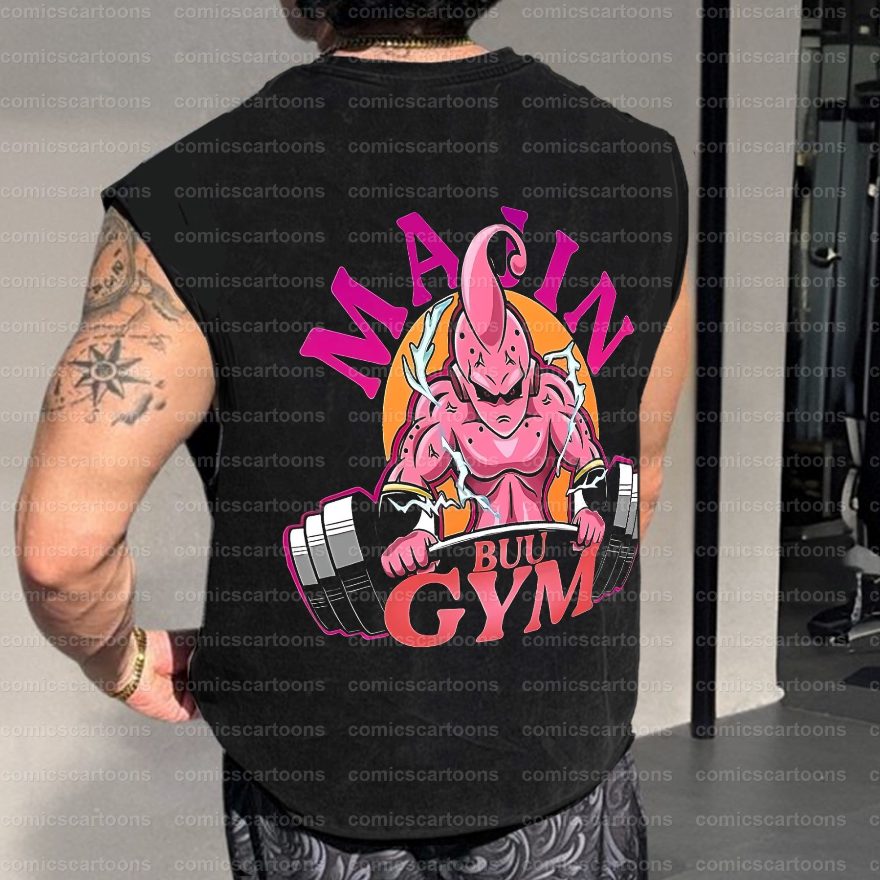Oversized Anime Print Gym Tank Top