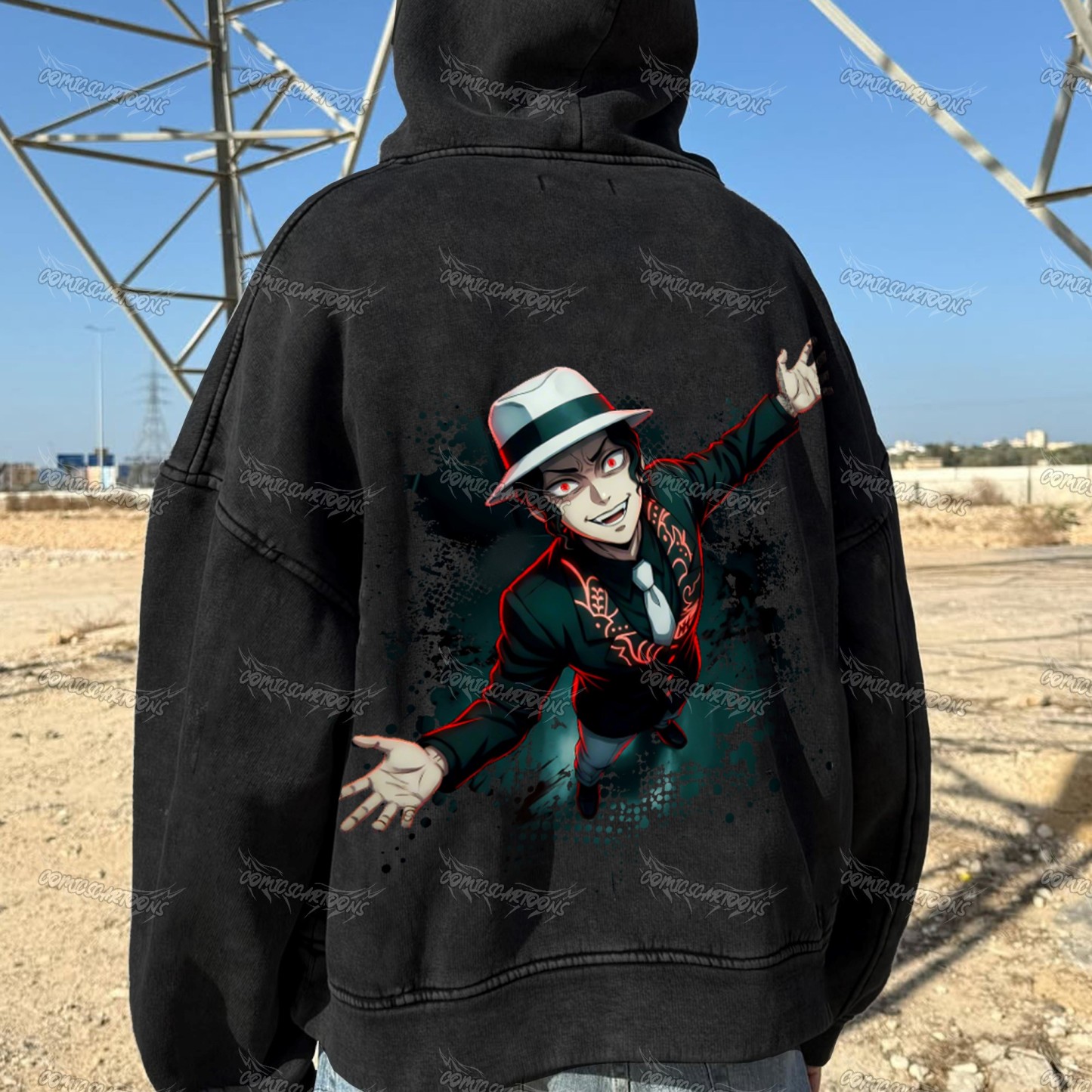 Unisex Anime Graphic Water wash Streetwear Vintage Hoodi