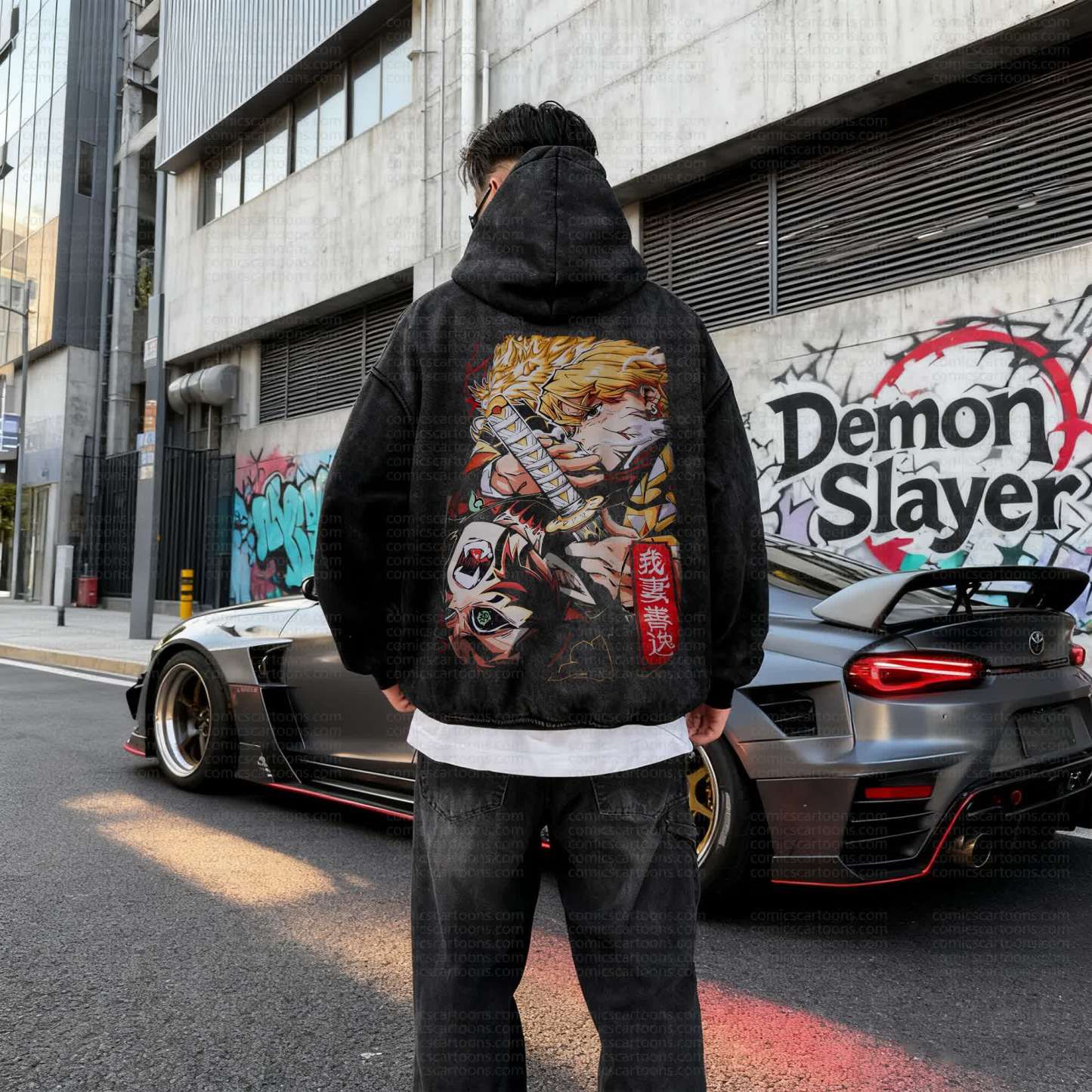 Unisex Anime Graphic Water wash Streetwear Vintage Hoodi