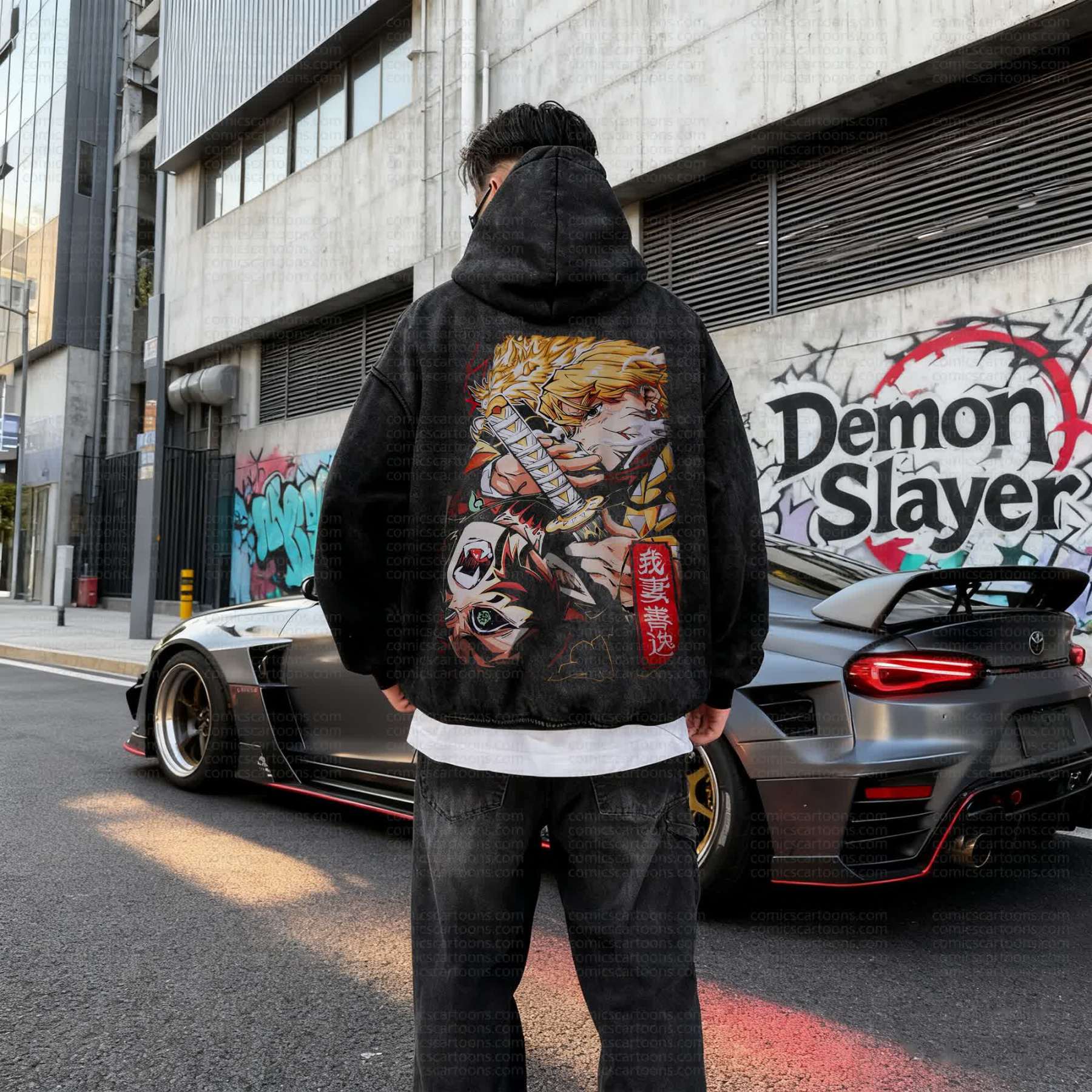 Unisex Anime Graphic Water wash Streetwear Vintage Hoodi