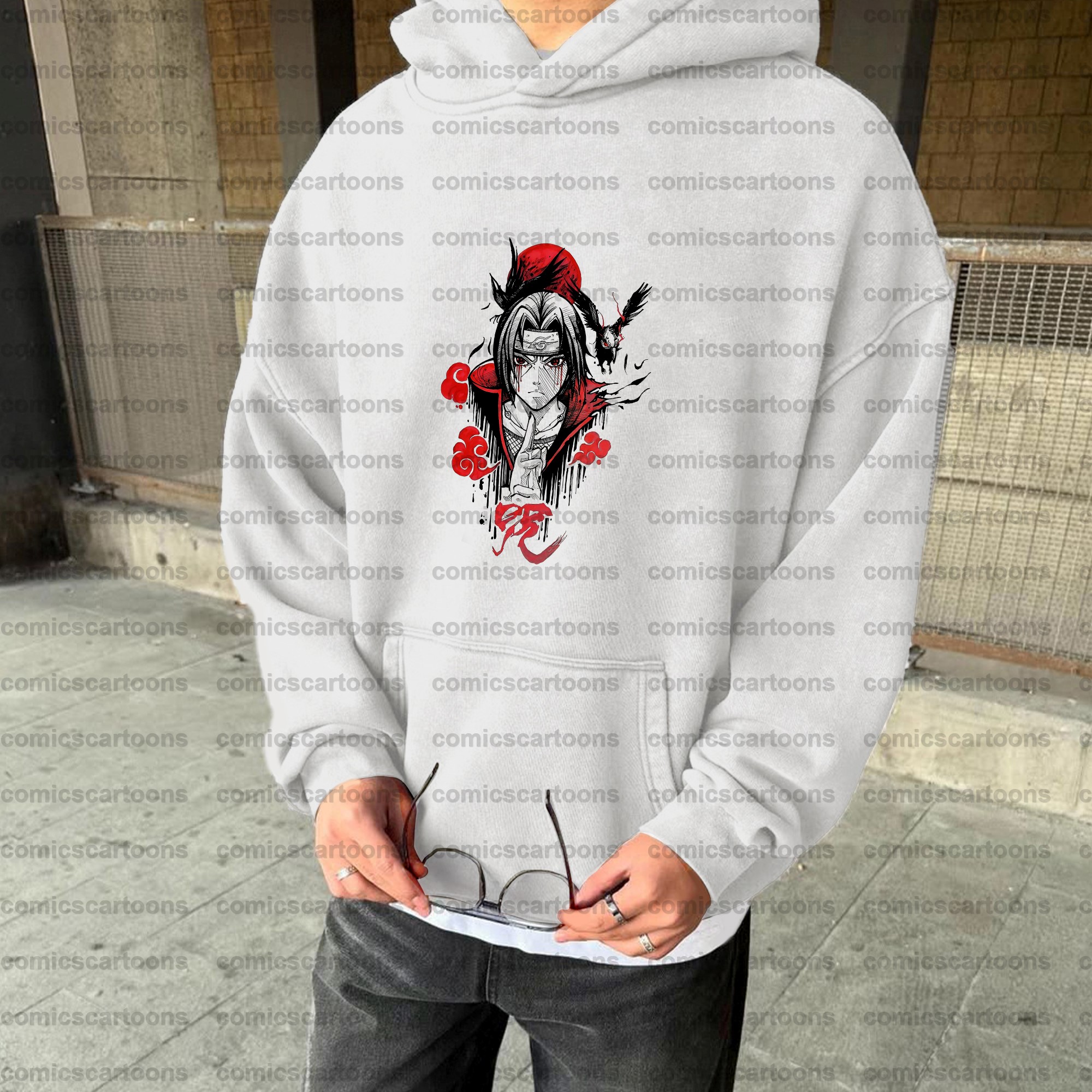 Unisex Anime Graphic Water wash Streetwear Vintage Hoodie
