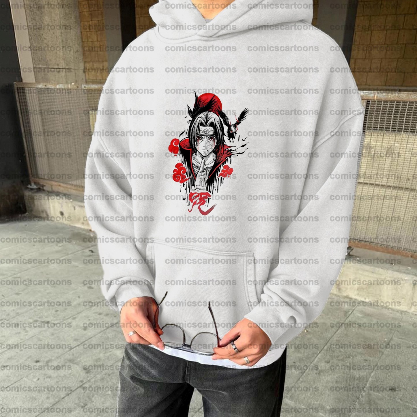 Unisex Anime Graphic Water wash Streetwear Vintage Hoodie