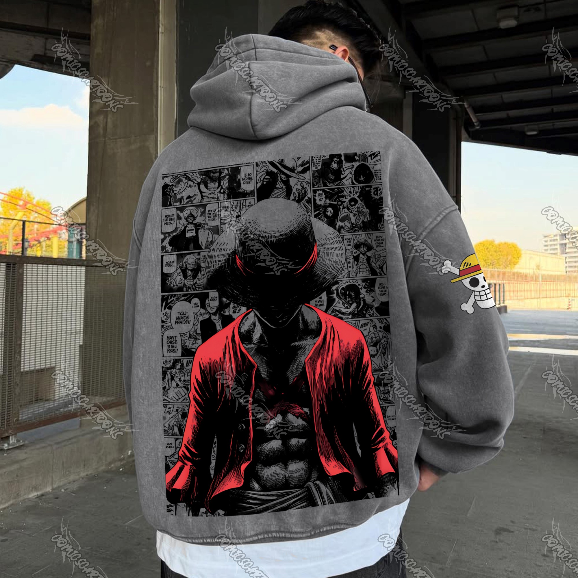 Unisex Anime Graphic Streetwear Vintage Washed Hoodie