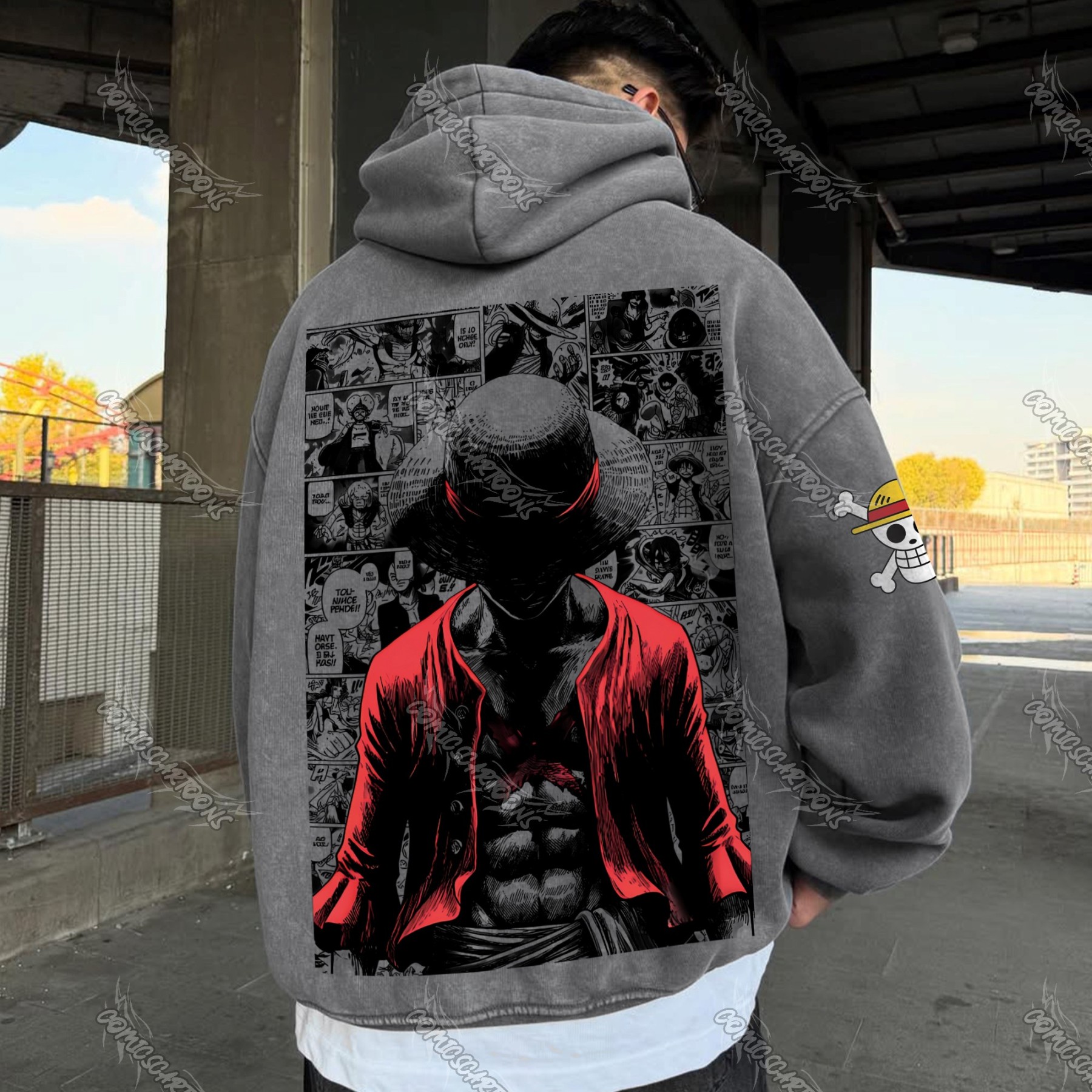 Unisex Anime Graphic Streetwear Vintage Washed Hoodie