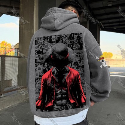 Unisex Anime Graphic Streetwear Vintage Washed Hoodie