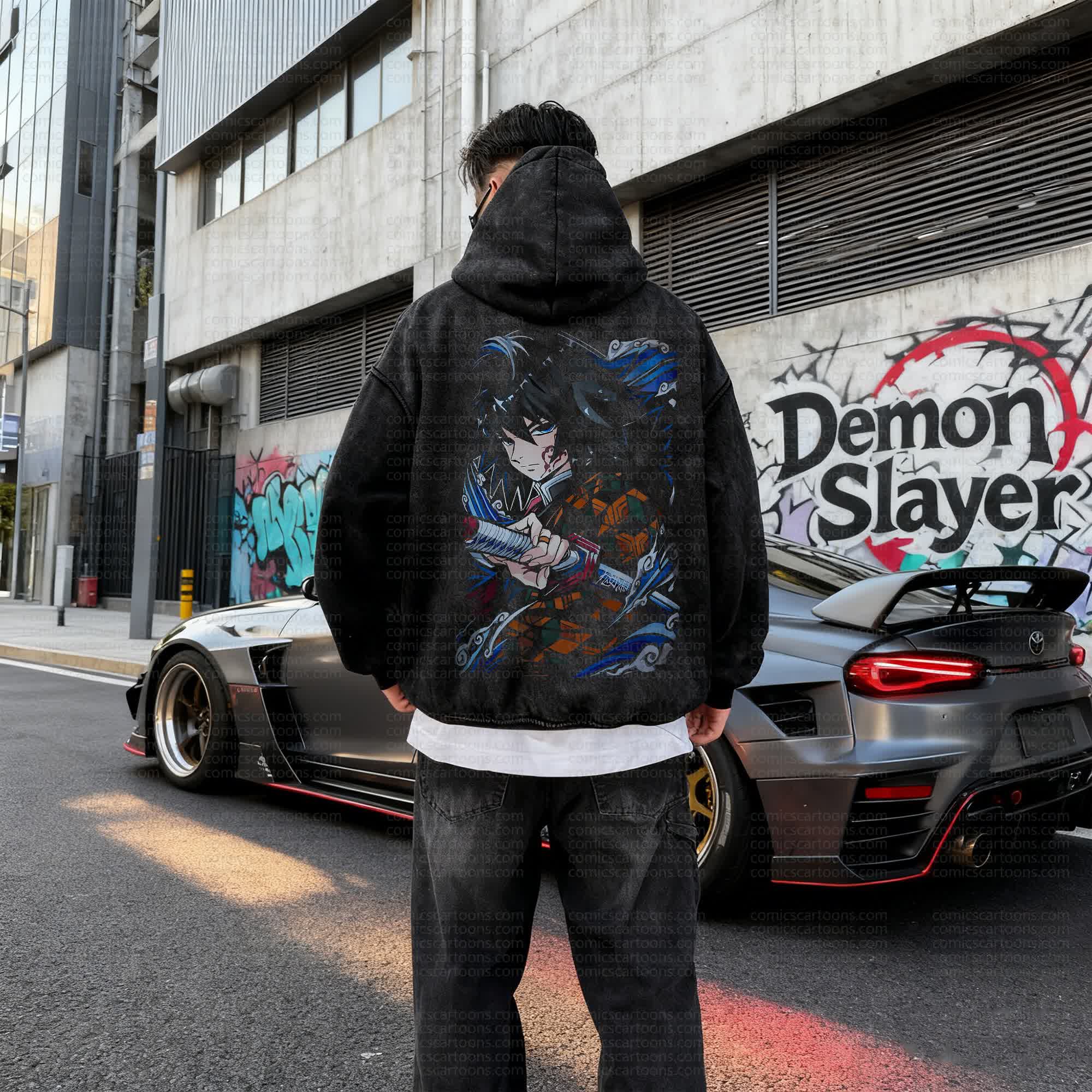 Unisex Anime Graphic Water wash Streetwear Vintage Hoodie