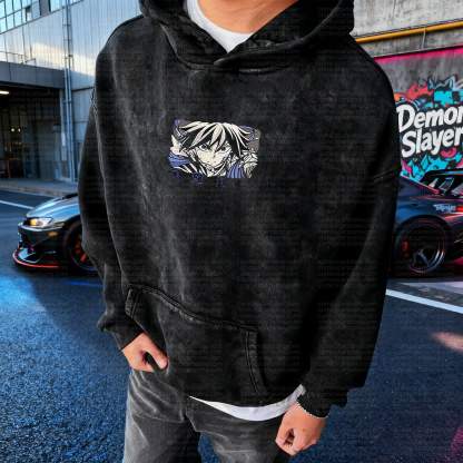 Unisex Anime Graphic Water wash Streetwear Vintage Hoodie