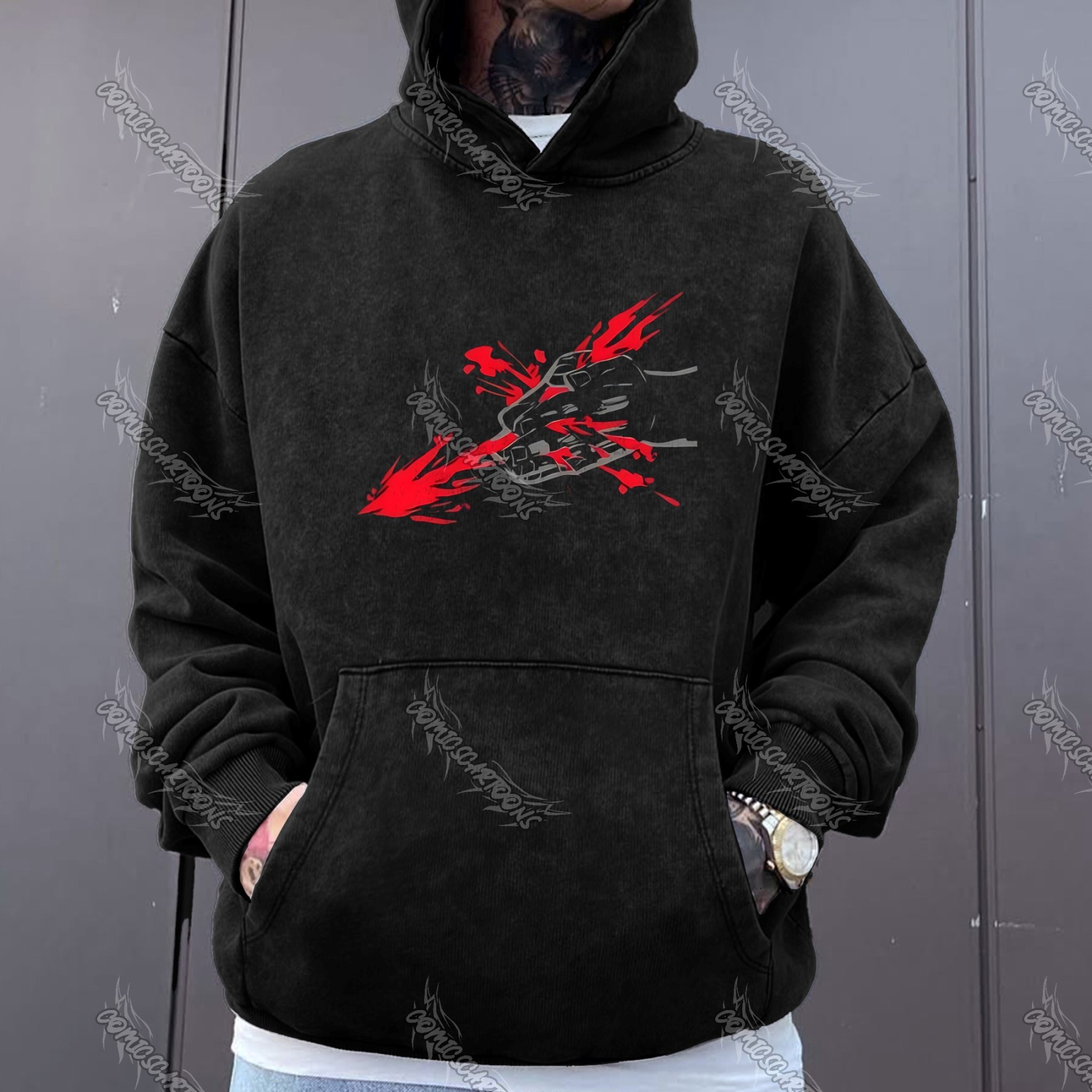 Unisex Anime Graphic Streetwear Vintage Washed Hoodie