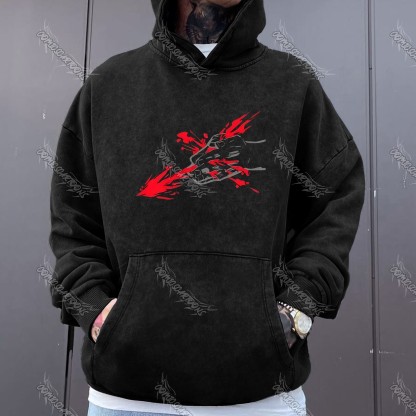 Unisex Anime Graphic Streetwear Vintage Washed Hoodie