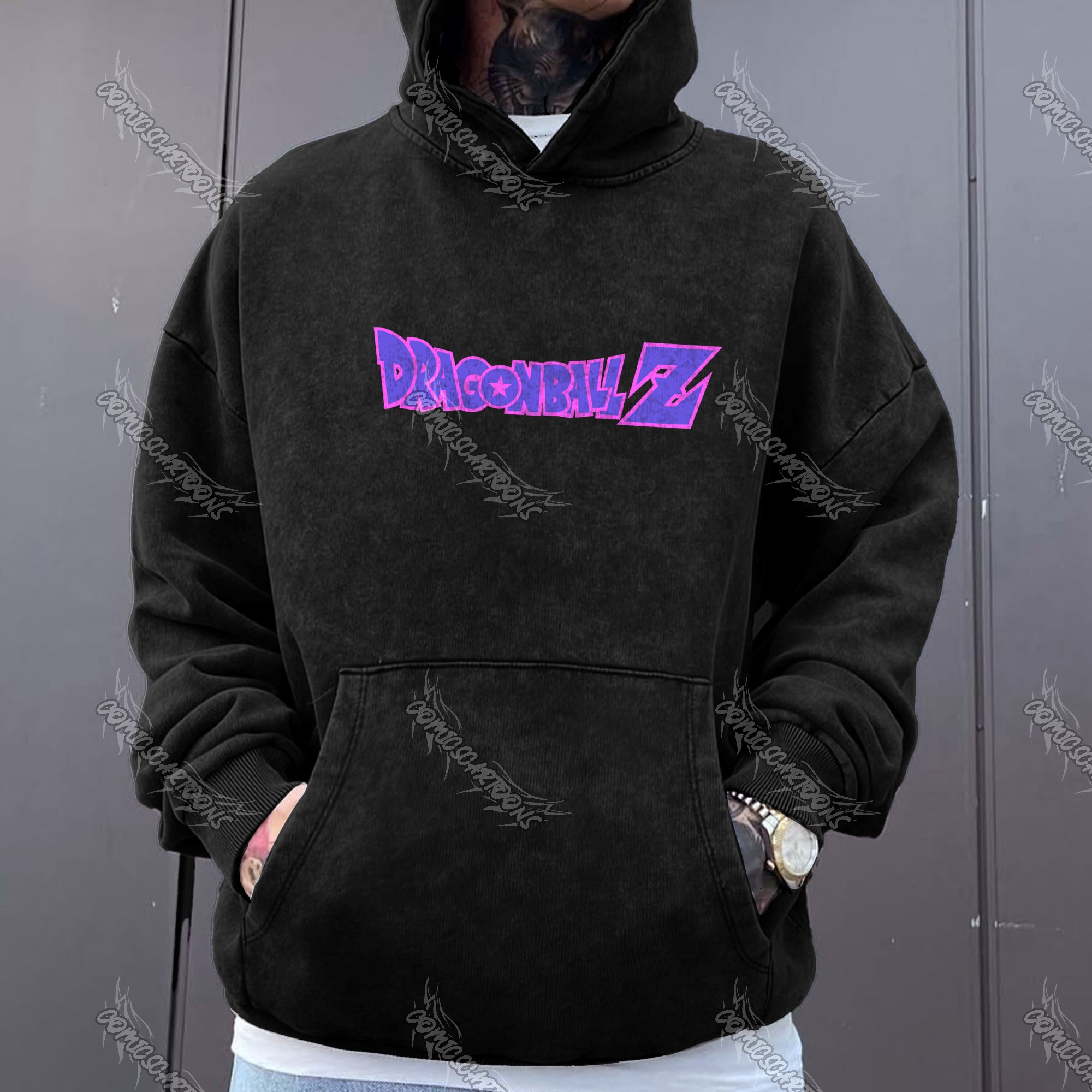 Unisex Anime Graphic Water wash Streetwear Vintage Hoodie