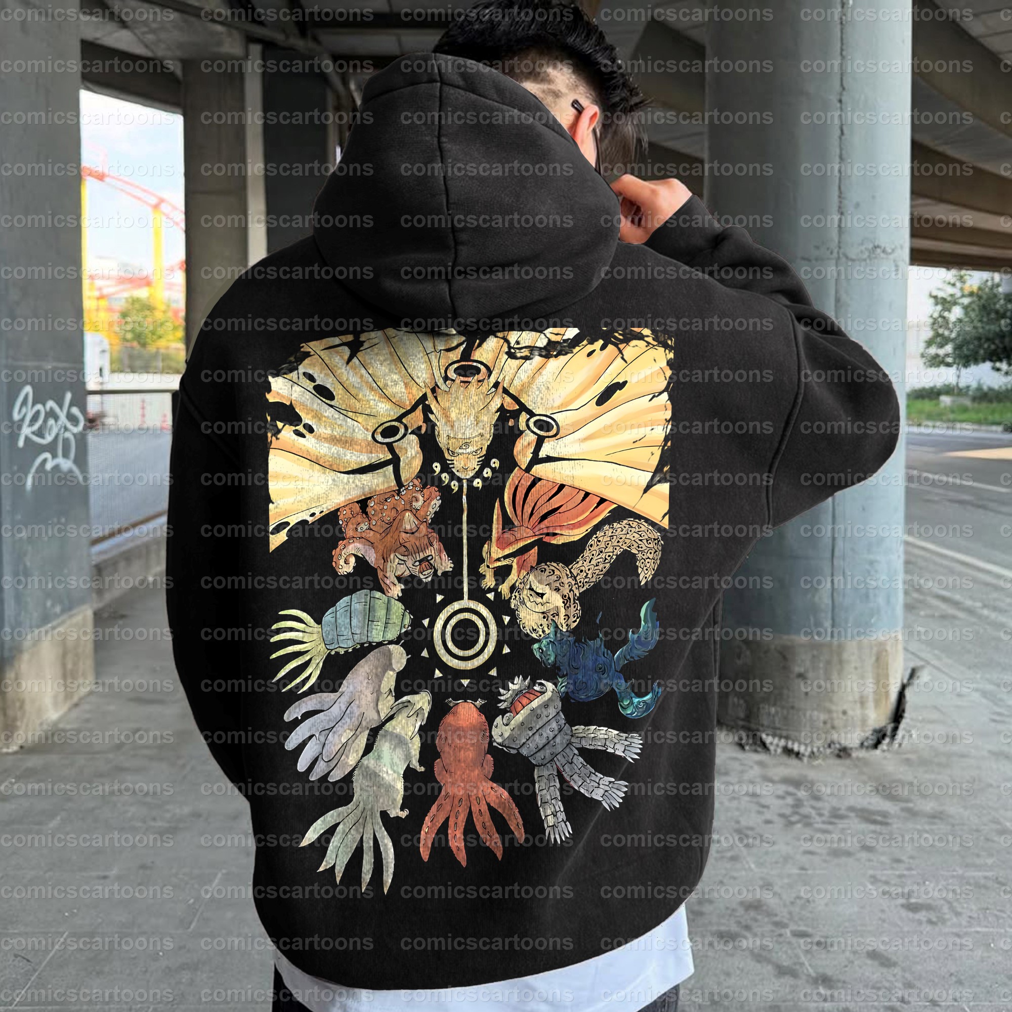 Unisex Anime Graphic Streetwear Vintage Washed Hoodie