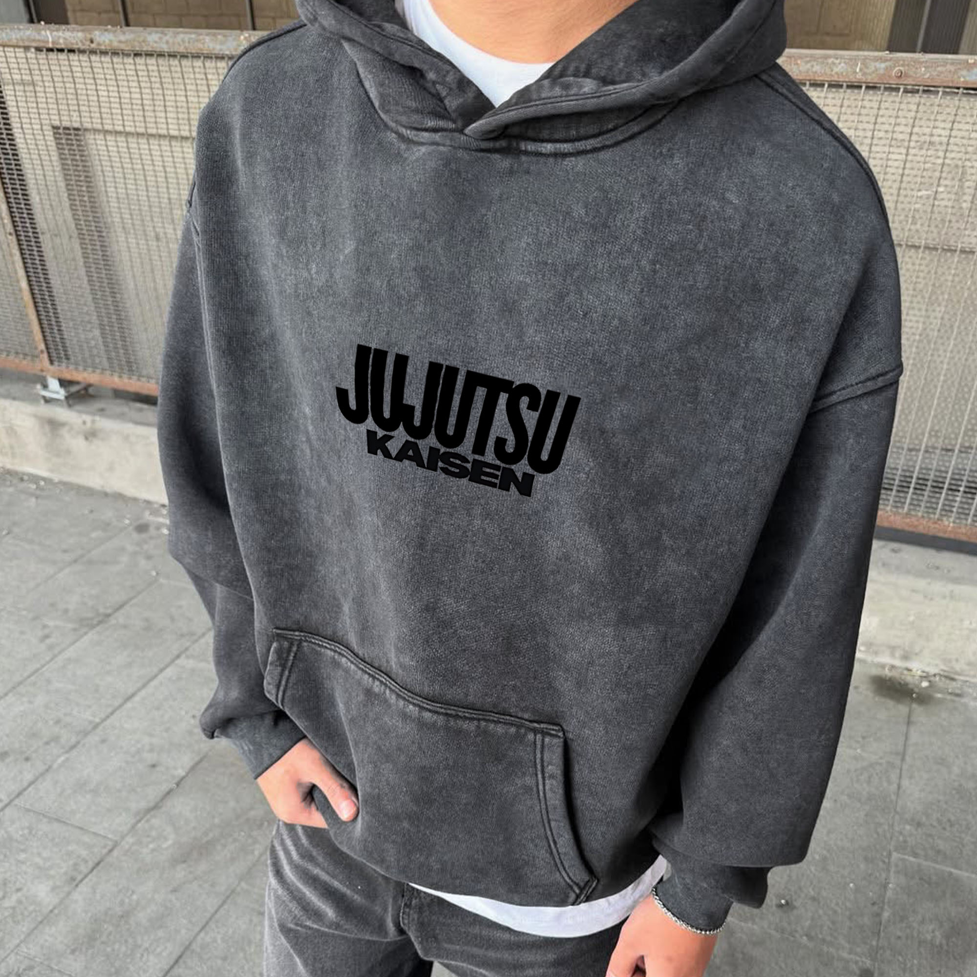 Unisex Anime Graphic Streetwear Vintage Washed Hoodie