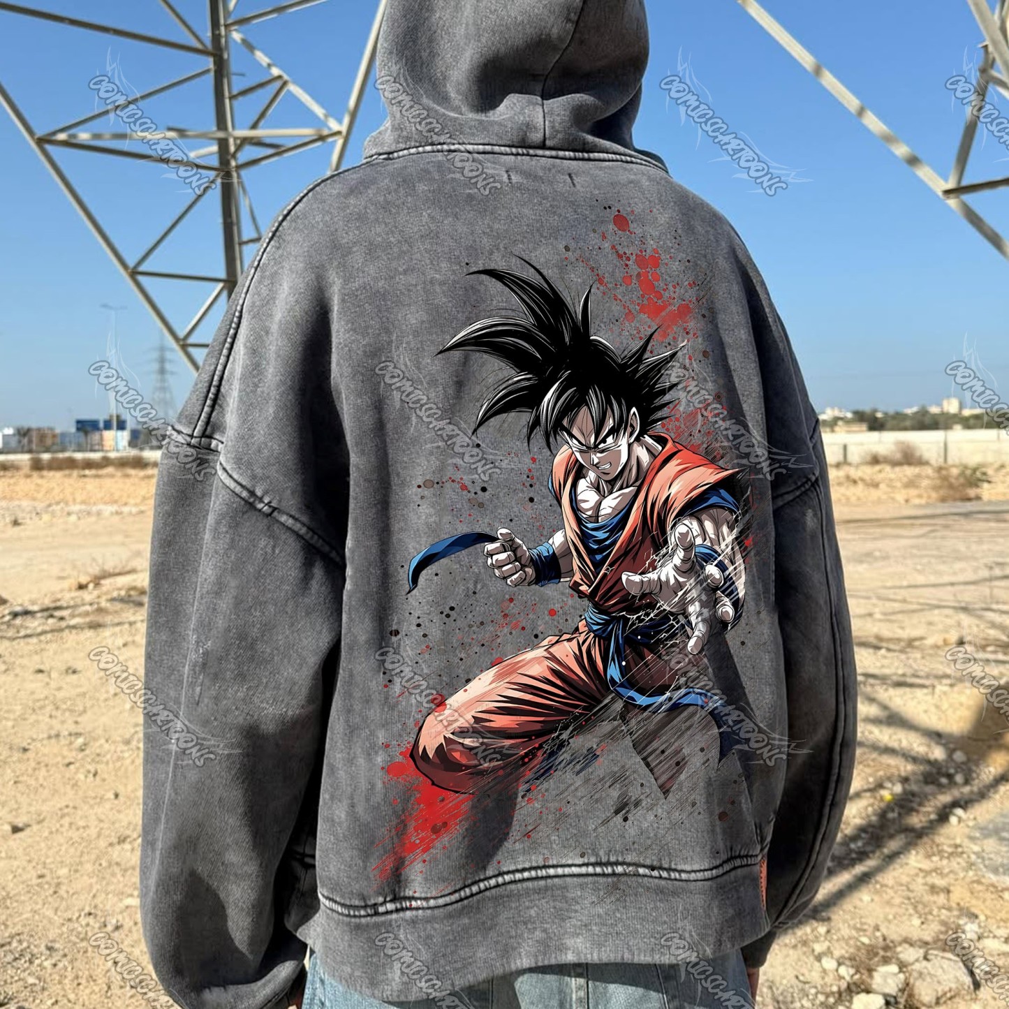 Unisex Anime Graphic Water wash Streetwear Vintage Hoodi