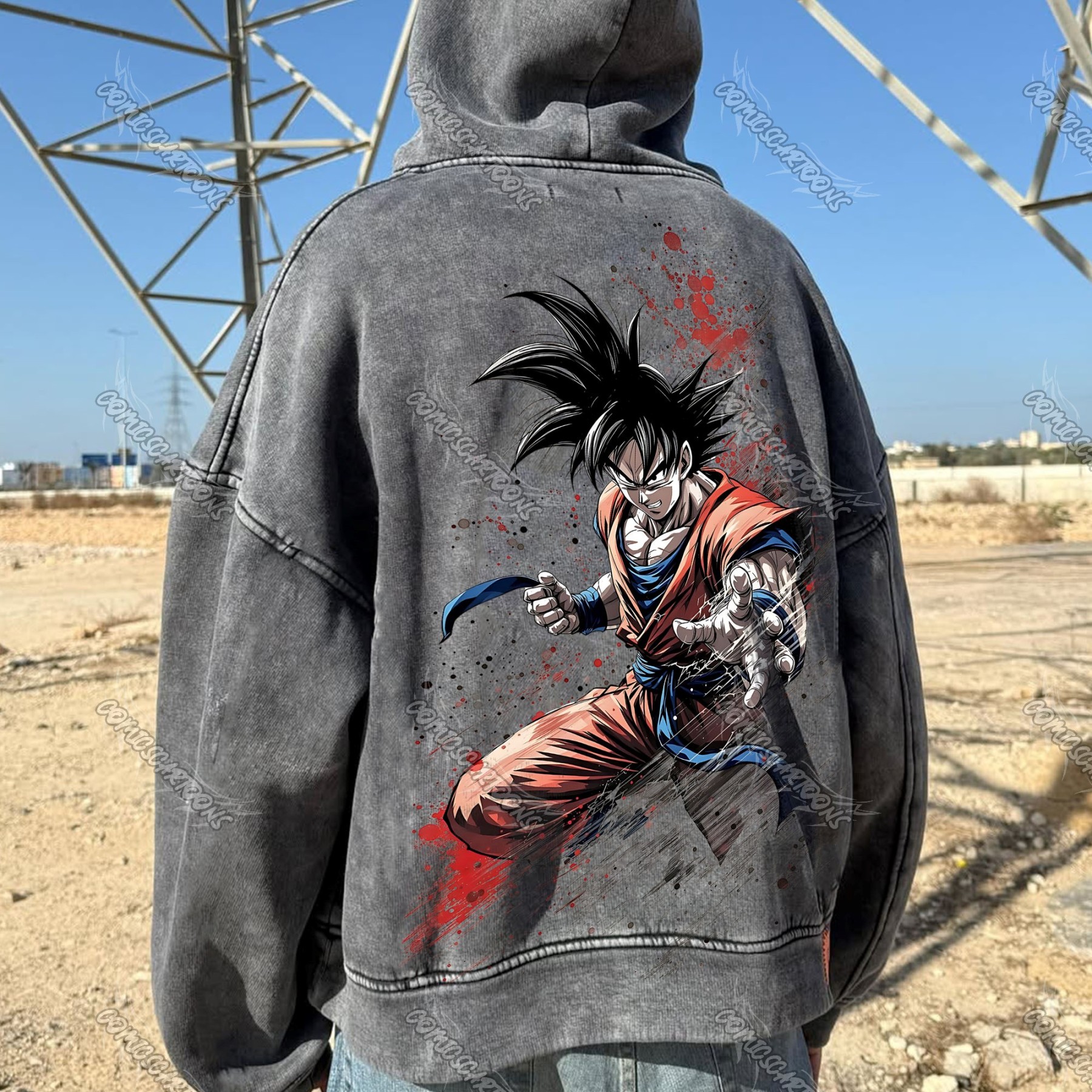 Unisex Anime Graphic Water wash Streetwear Vintage Hoodi