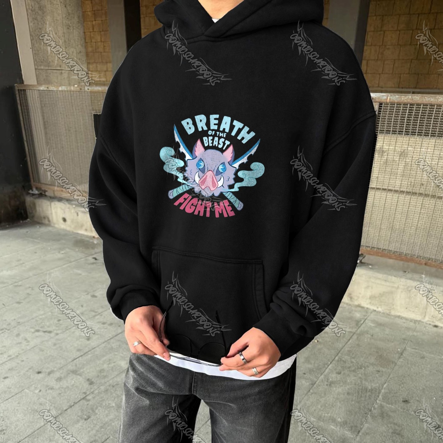 Unisex Anime Graphic Streetwear Vintage Washed Hoodie