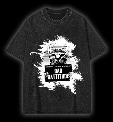 Mugshot Cat Fun Vintage Washed 100% Cotton T-Shirt