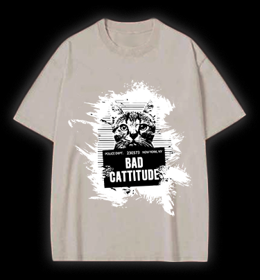 Mugshot Cat Fun Vintage Washed 100% Cotton T-Shirt