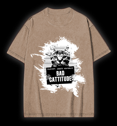 Mugshot Cat Fun Vintage Washed 100% Cotton T-Shirt