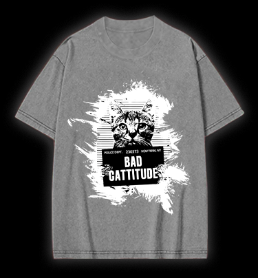 Mugshot Cat Fun Vintage Washed 100% Cotton T-Shirt