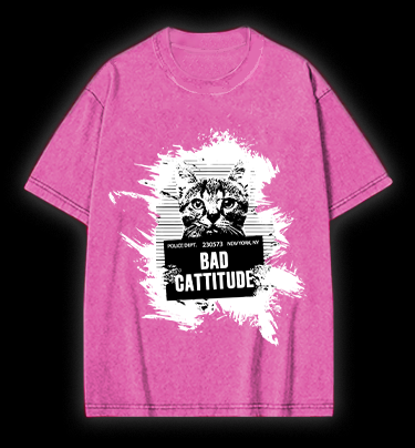 Mugshot Cat Fun Vintage Washed 100% Cotton T-Shirt