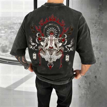 Unisex Anime Style Vintage Washed 3D Direct Injection T-Shirt