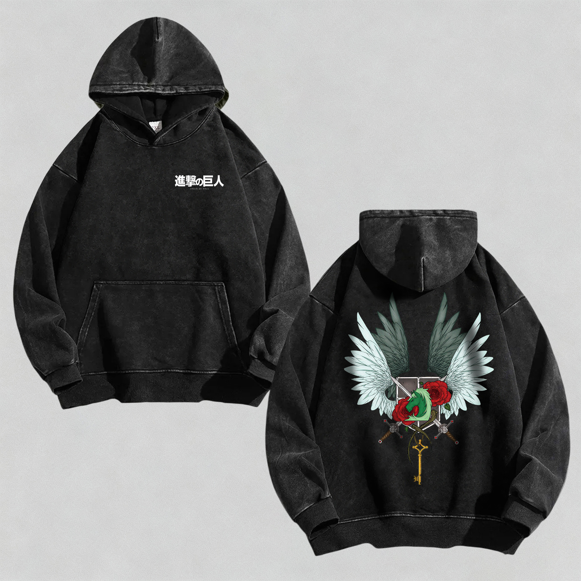 Unisex Anime Graphic Streetwear Vintage Washed 3D Direct Injection Hoodie