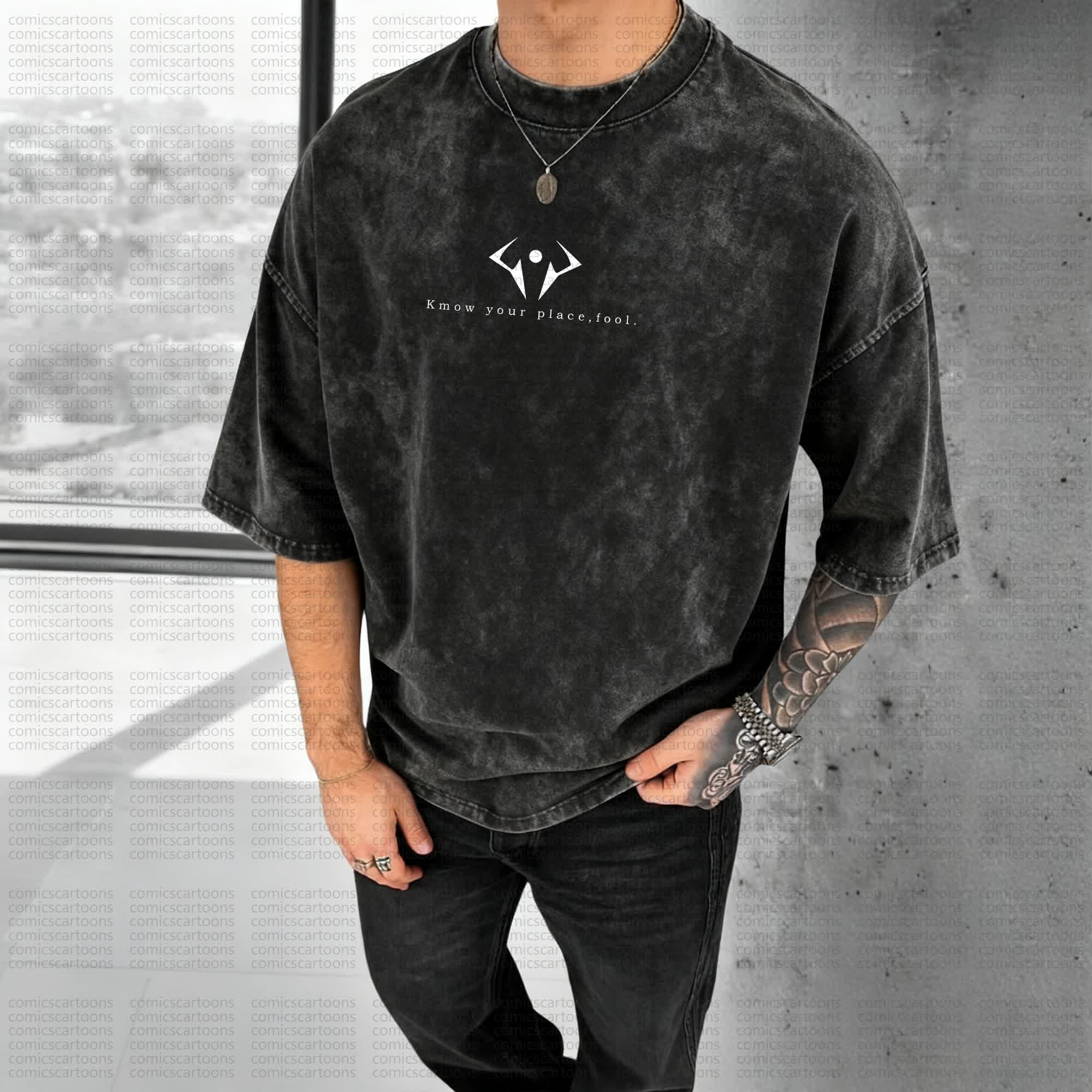 Unisex Anime Style Vintage Washed 3D Direct Injection T-Shirt